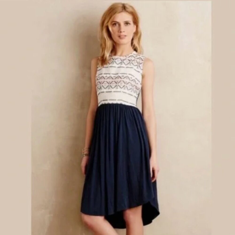 Anthropologie Dolan Left Coast Embroidered Sabado Dress in Navy Blue/Cream, XS - Picture 2 of 9